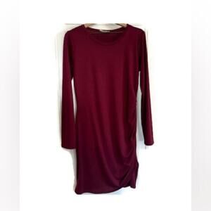 NWOT Axis Burgundy Side Ruched, Bodycon, Long Sleeve Sweater/T-shirt Dress Large